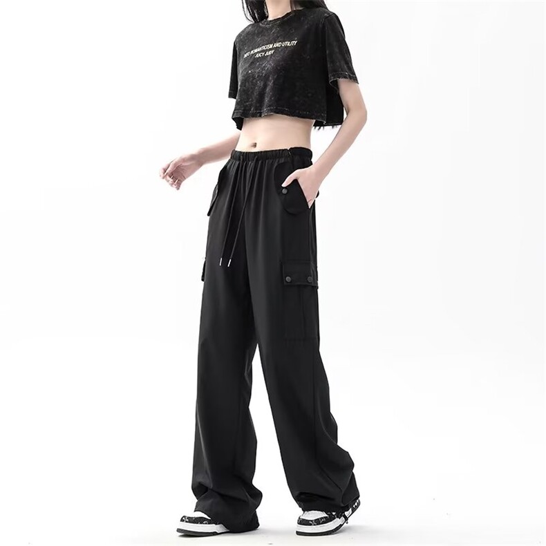 工装裤女夏季新款高腰直筒美式休闲设计感宽松运动裤男BK733-P45,男装休闲裤,星座1008