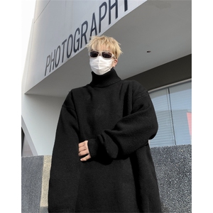 B291-P40 高领毛衣男潮流简约保暖针织衫日系宽松慵懒风打底线衣图片