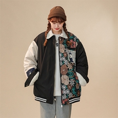 1中性风刺绣拼接翻领羊羔毛大码M-5XL棉服外套女8723P110控148，男装棉衣，星座226-2