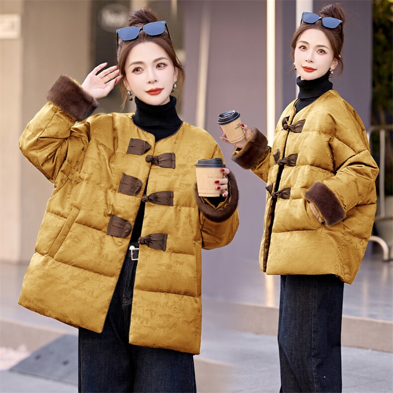 新中式提花盘扣设计羽绒服女2025冬季新款高端白鸭绒保暖外套,女装羽绒服,艾仟回(原伊仟回)