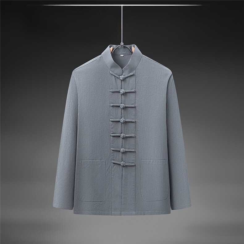 春秋季风纯棉纯色长袖立领唐装中式汉服DF880-P55,男装民族服装,星座1206（原A206）