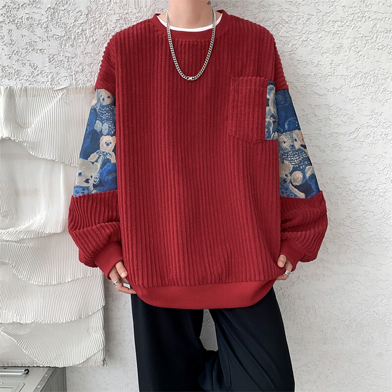 现货WY10065-特P45加绒特P55特殊面料圆领百搭小熊卫衣,男装卫衣,电商A059