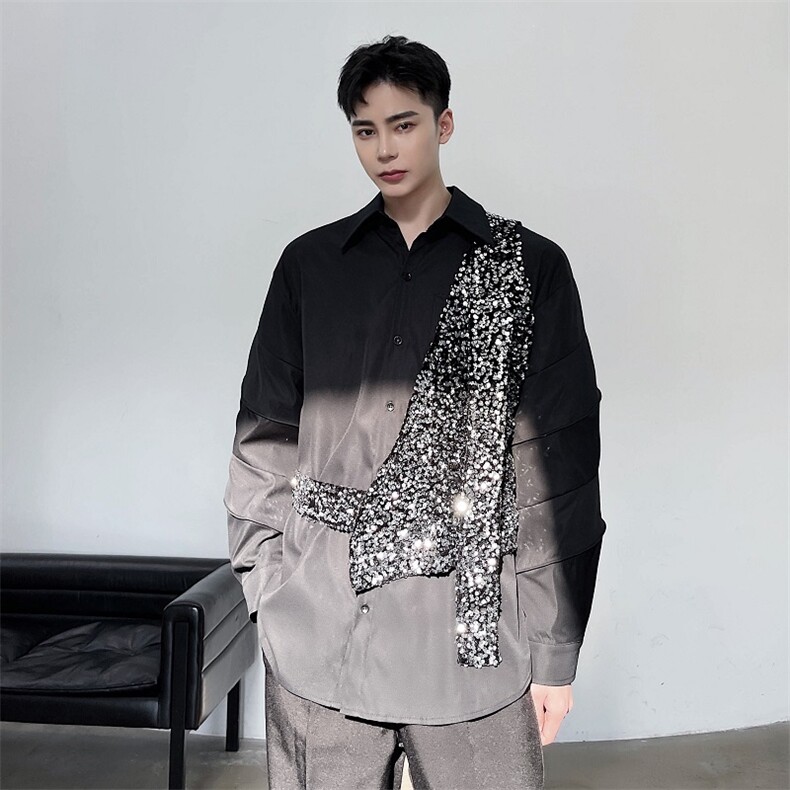 亮片马甲男斜肩不规则设计小众马夹发型师夜店男歌手舞台1700-P50，男装背心/马甲，电商A345