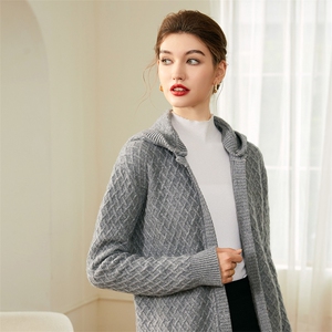 时尚秋冬季新款圆领简约显瘦外穿开衫35%羊绒衫图片