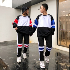 709*TZ03套装—P11020秋港风休闲圆领卫衣拼接套装，男装套装，星座709