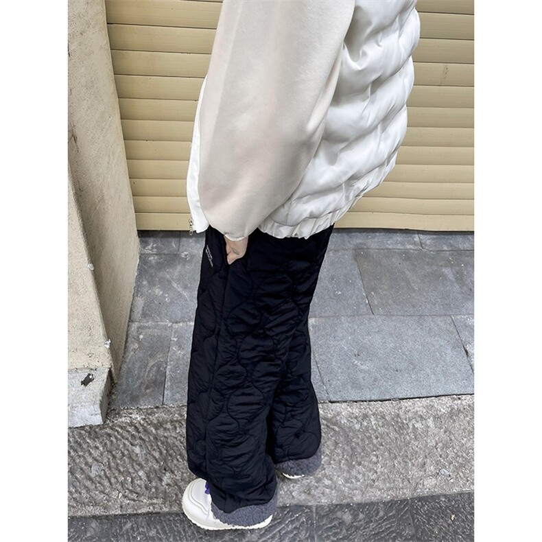 重磅冬季加棉防水拼接羊羔绒棉裤男女款纯色菱格刺绣夹棉保暖裤子,男装棉裤,星座506A