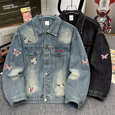 泼墨牛仔外套男春季潮牌宽松高街痞帅设计感工装夹克HH8875P78，男装工装外套，星座1013-5