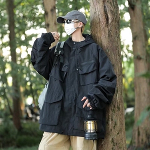 机能工装冲锋衣夹克男秋季潮牌炸街山系户外连帽休闲外套J1063