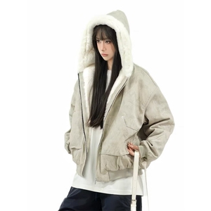加绒加厚冬款男女连帽棉衣毛领座山雕铆钉扎染棉袄外套MY95P115