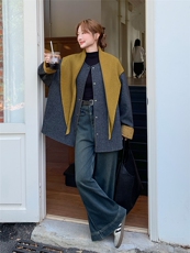 欧货拼色披肩毛呢短款外套女秋2025新款宽松显瘦小个子拉链夹克潮，女装毛呢外套，浙宝301