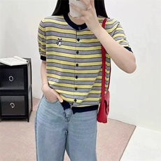 6羊毛条纹小猫咪绣开衫，女装针织衫/毛衣，天佑贝依