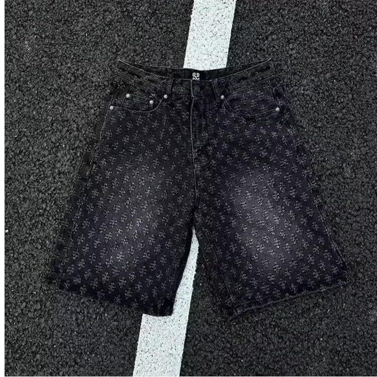 牛仔短裤男痞帅炸街满印提花直筒阔腿五分裤子网图DK623-p40有货,男装牛仔裤,星座302B