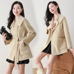 时尚减龄娃娃领双面羊毛大衣女短款显瘦毛呢外套秋冬季新款图片