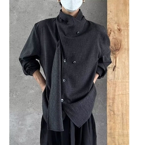 标准青少年新款常规慵懒秋季简约潮长袖衬衫围脖设计不规则复古图片