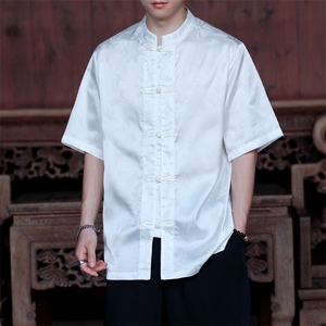 现货中式男士竹叶天丝提花短袖衬衫CS9898-P65控89图片