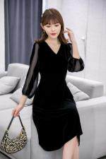 秋装新款上市金丝绒连衣裙M一XXL，女装连衣裙，拉思维加丝