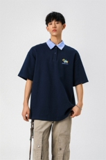 腊肠狗假两件格子领POLO衫衬衫领大码M-5XL短袖T恤男78015P48控78，男装T恤，星座226-1