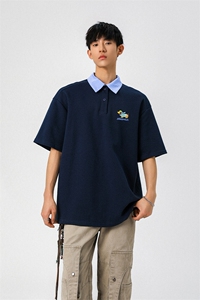 腊肠狗假两件格子领POLO衫衬衫领大码M-5XL短袖T恤男78015P48控78图片