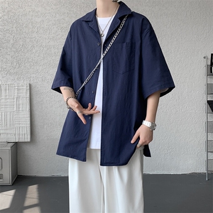 8XL-M亚麻短袖衬衫男夏薄款宽松休闲百搭大码半袖衬衣DC28002P50图片