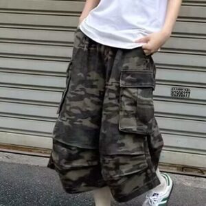 迷彩多口袋工装七分裤男女夏季款美式复古宽松短裤 DT48-P52图片