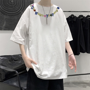 YT26381-P30 亚麻短袖t恤男大码五分袖男宽松七分袖 大皂风模特图片