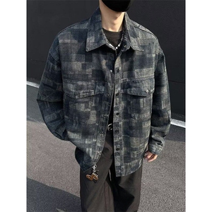 复古格纹牛仔外套男春2025新款潮牌休闲衬衫夹克上衣服W6472-P72图片