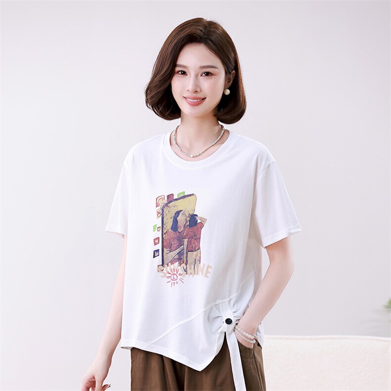 时尚宽松短袖T恤女夏季新款韩版百搭显瘦印花上衣休闲舒适女装,女装T恤,叶笙衣
