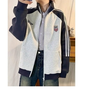 网图现货 美式宽松撞色立领拼接卫衣男W101/P55图片