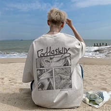 已注册/夏季外景纯棉高街帅气短袖T恤男宽松圆领半袖衫DT9733/P25，男装T恤，电商B316