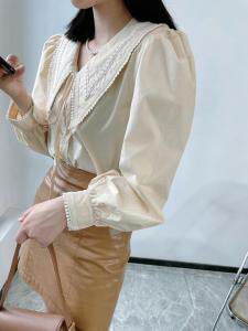 花边领泡泡袖上衣，其它，伊媚儿