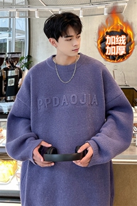 冬款韩版大码vintage圆领男士加绒加厚针织衫毛衣MY106J加绒-P65图片