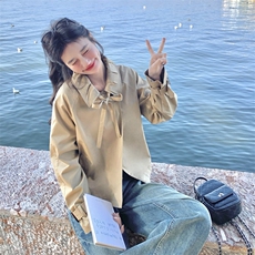 主推春季新款小众娃娃领蝴蝶结绑带短款风衣（大货已出），女装风衣，2C222