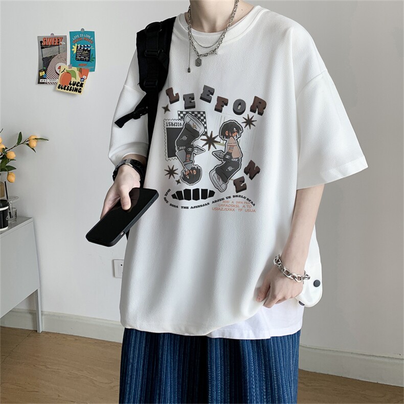 数据！夏季休闲印花T恤港风宽松冰丝透气短袖TK23913-P30控48,男装T恤,电商B370