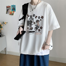 数据！夏季休闲印花T恤港风宽松冰丝透气短袖TK23913-P30控48，男装T恤，电商B370