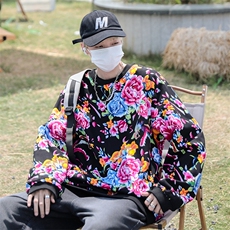 B203圆领大花卫衣大码男女新中式汉服团队表演出饭店火锅店情侣潮，男装民族服装，星座115A(原星座507）