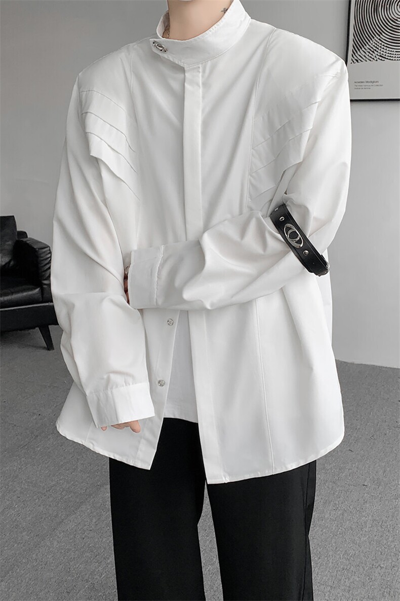 8XL-M高街风小众压褶设计高级感垫肩立领衬衫男宽松衬衣CS521P68,男装衬衫,电商D206-1