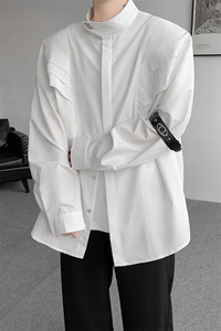 8XL-M 高街风小众压褶设计高级感垫肩立领衬衫男宽松衬衣CS521P68图片