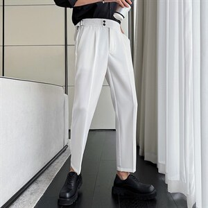 夏轻熟风高级感纯色垂感侧扣休闲小西裤抖音男裤K16/P80控108,男装西裤,电商A243