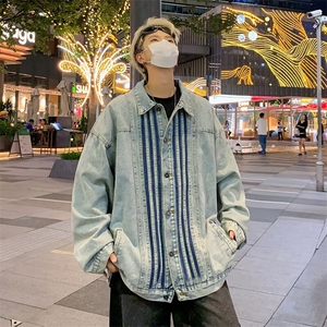 美式高街牛仔外套男士韩版潮流宽松百搭2024冬季ins夹克W6204-P70图片