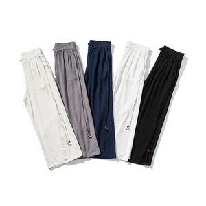 白底平铺 夏季大码风棉麻直筒休闲阔腿裤新中式男女 K258/P70图片