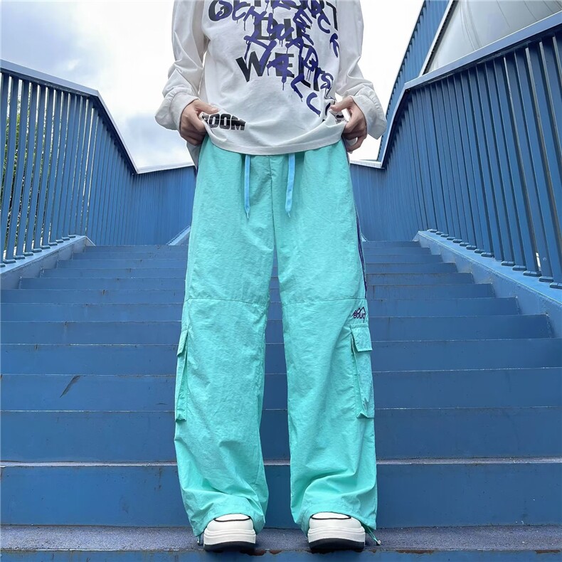 美式印花工装长裤男女高腰宽松直筒阔腿裤休闲口袋拖地裤子,男装休闲裤,星座716-2