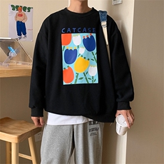 印花圆领卫衣秋季潮ins休闲港风百搭宽松情侣上衣W1533-P28，男装卫衣，星座512-4