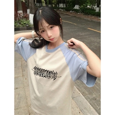 抖音得物品质二开240克宽松纯棉美式潮牌插肩三杠织带短袖T恤，男装T恤，电商A486