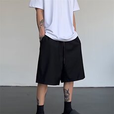 美式高街休闲后拉链西装短裤男夏季宽松直筒阔腿运动五分裤，男装休闲裤，星座716-2
