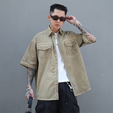 美式工装衬衫短袖夏季宽松纯棉脏染衬衣男A436-0629-P5578，男装衬衫，电商A436