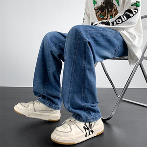 港风秋款男牛仔裤拼接款直筒宽松休闲长裤NK6038 P48图片