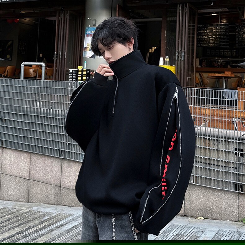 时尚卫衣双拉链袖百变穿搭高街男卫衣常规p75加绒p85,男装卫衣,电商B319