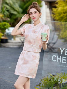蝴蝶结提花套装女2025夏季新款复古时尚中国风气质半身裙子两件套图片