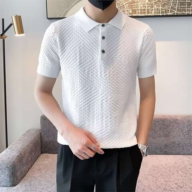 冰丝针织翻领polo衫短袖男士夏季高级感痞帅半袖t恤男装百搭体恤,男装T恤,星座1013