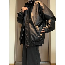 新款春秋宽松美式复古潮牌街头机车夹克外套pu皮衣男WL77011-p75，男装夹克，星座1008